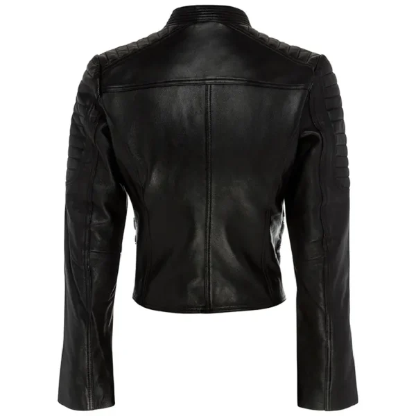 Women Black Genuine Leather Jacket - Image 3