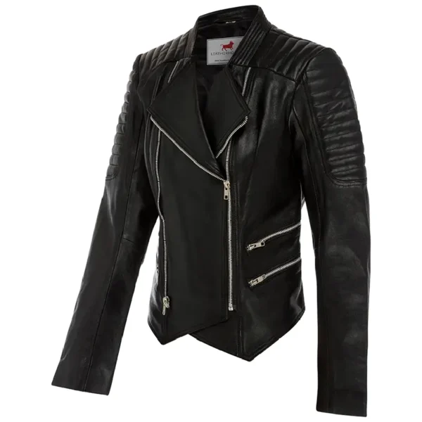 Women Black Genuine Leather Jacket - Image 4