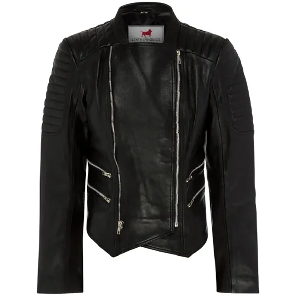 Women Black Genuine Leather Jacket - Image 2