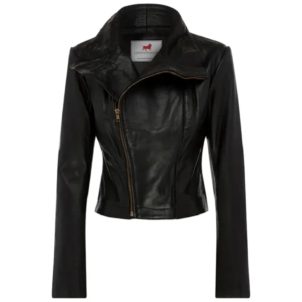 Women Black Genuine Leather Jacket2