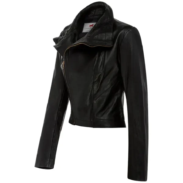 Women Black Genuine Leather Jacket2 - Image 2