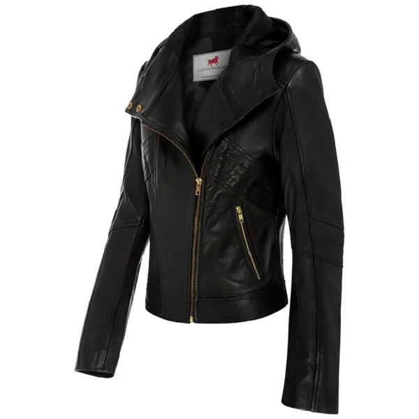 Women Black Genuine Leather Jacket3 - Image 3