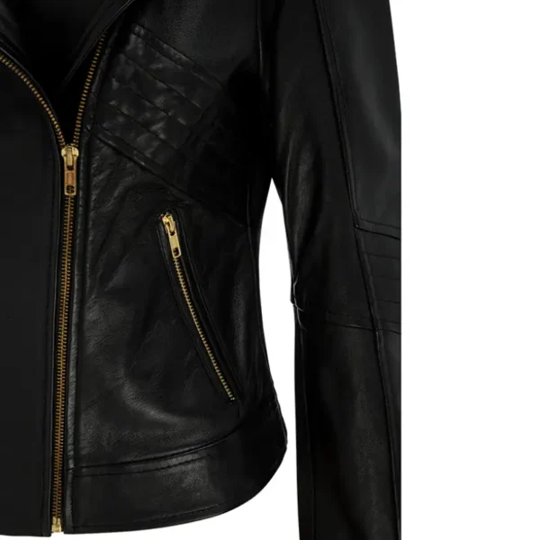 Women Black Genuine Leather Jacket3 - Image 5