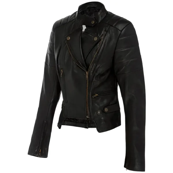 Women Black Genuine Leather Jacket4 - Image 4