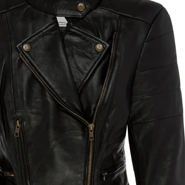 Women Black Genuine Leather Jacket4 - Image 2
