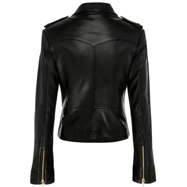 Women Black Genuine Leather Jacket6 - Image 2