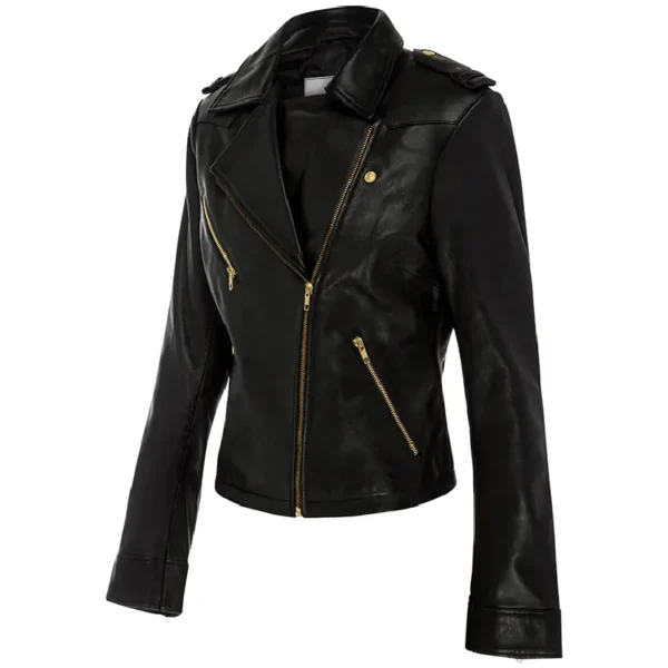Women Black Genuine Leather Jacket6 - Image 3