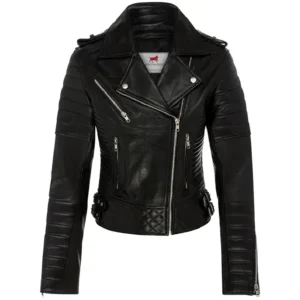Women Black Genuine Leather Jacket7
