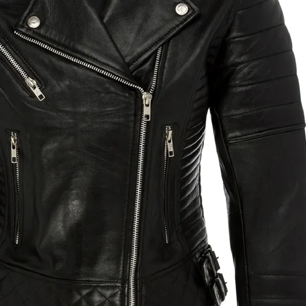 Women Black Genuine Leather Jacket7 - Image 4