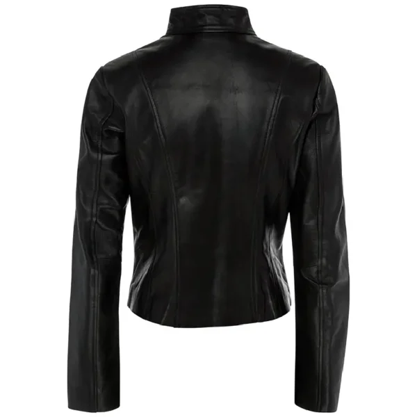 Women Black Genuine Leather Jacket8 - Image 2