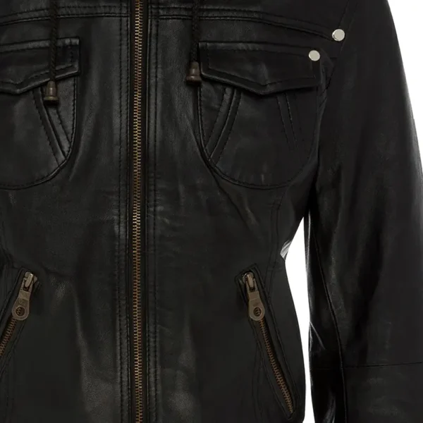 Women Black Genuine Leather Jacket9 - Image 4