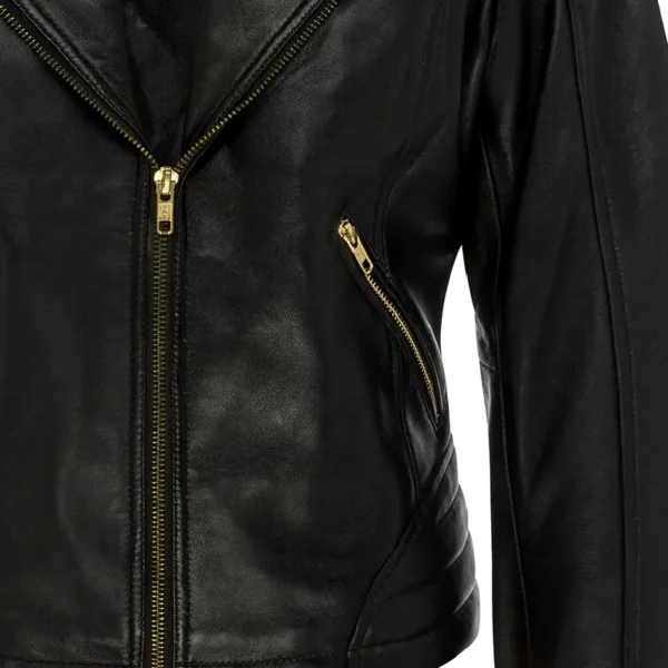 Women Black Genuine Leather Jacket10 - Image 2