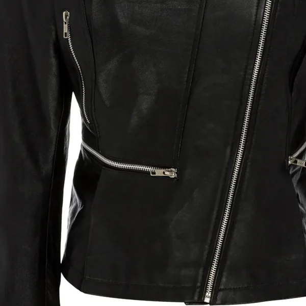Women Black Genuine Leather Jacket11 - Image 2