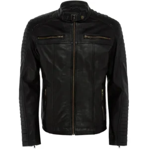 Men Black Genuine Leather Jacket4